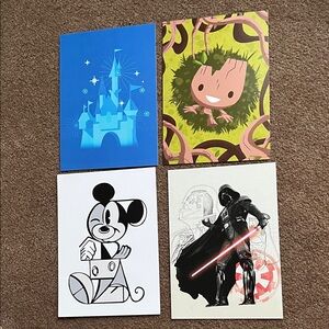 Disney rewards Art Prints postcards castle - Darth Vader- groot- Mickey